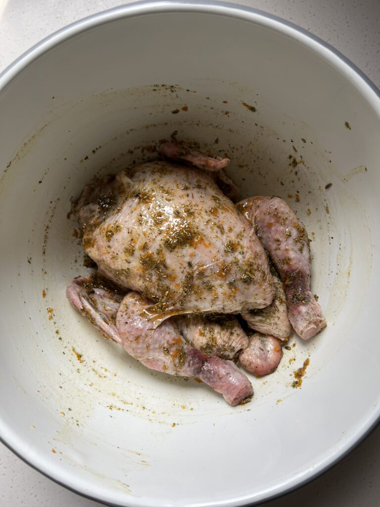 A Served Seasonal Herbes de Provence Chicken prepped and ready for the oven.