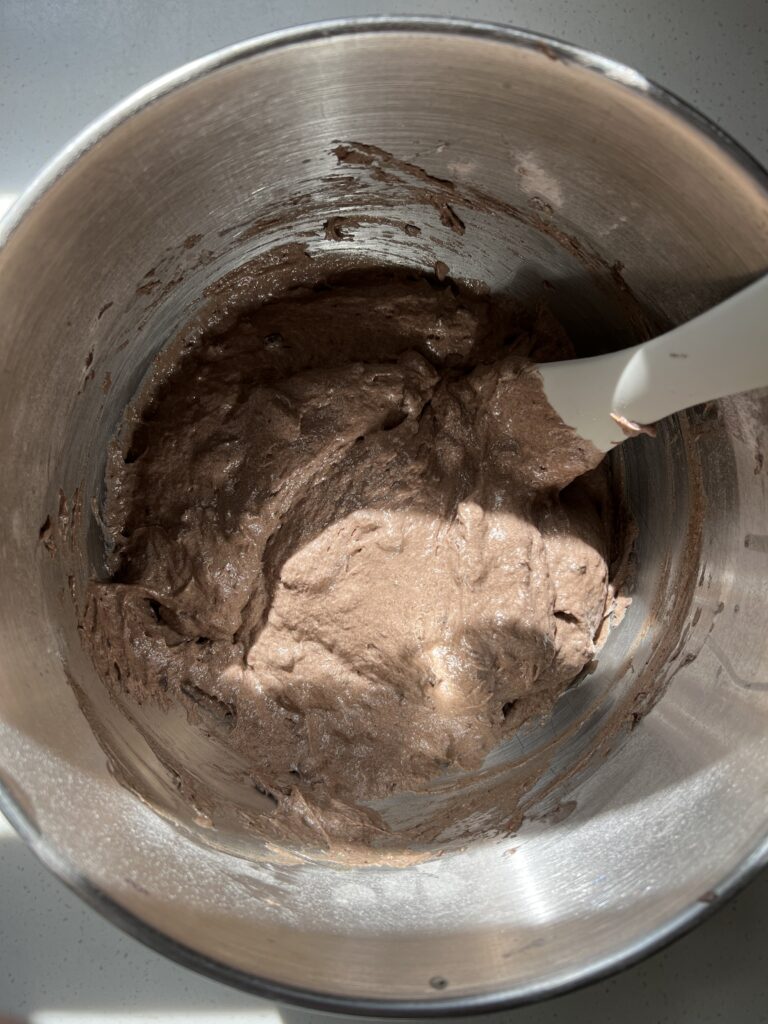 Mixing bowl with cake batter.