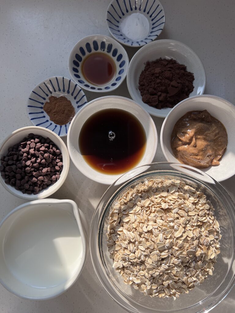 Ingredients for Hot Cocoa Oatmeal Bake
