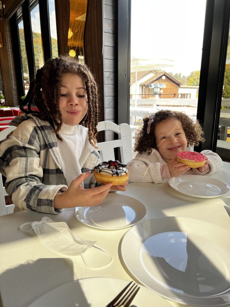 My daughters enjoying their donut breakfast. 